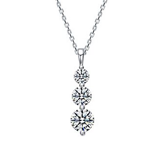 Stella Valentino Sterling Silver Lab-Created Moissanite 3-Stone Anniversary Necklace