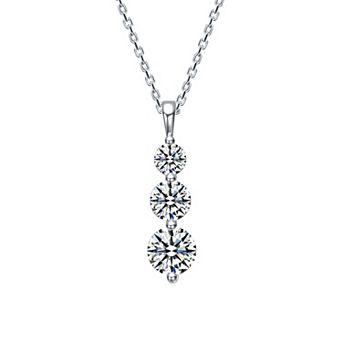 Stella Valentino Sterling Silver Lab-Created Moissanite 3-Stone Anniversary Necklace