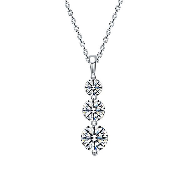 Stella Valentino Sterling Silver Lab-Created Moissanite 3-Stone ...