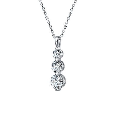 Stella Valentino Sterling Silver Lab-Created Moissanite 3-Stone Anniversary Necklace