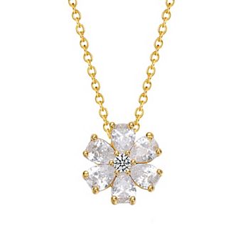 Stella Valentino 14k Gold over Sterling Silver Lab-Created Moissanite Daisy Cluster Pendant Necklace