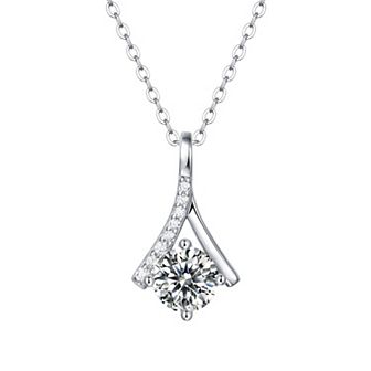 Stella Valentino Sterling Silver Lab-Created Moissanite Solitaire Ribbon Necklace