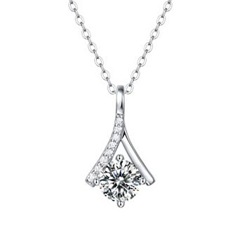 Stella Valentino Sterling Silver Lab-Created Moissanite Solitaire Ribbon Necklace