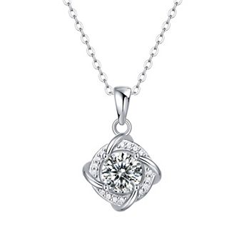 Stella Valentino Sterling Silver Lab-Created Moissanite Solitaire Pave Anniversary Love Knot Necklace