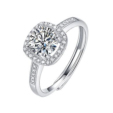 Stella Valentino Sterling Silver Princess Lab-Created Moissanite Halo Engagement Ring
