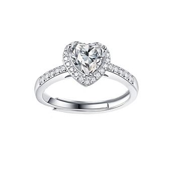 Stella Valentino Sterling Silver Lab-Created Moissanite Heart Halo Engagement Ring