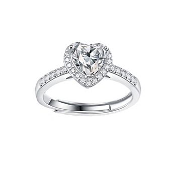 Stella Valentino Sterling Silver Lab-Created Moissanite Heart Halo Engagement Ring