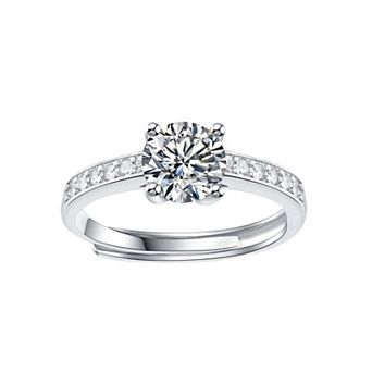 Stella Valentino Sterling Silver Lab-Created Moissanite Pave Engagement Ring