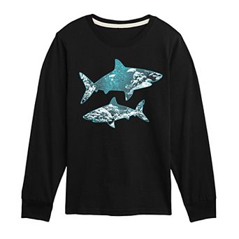 Boys 8-20 Shark Silhouette Underwater Long Sleeve Graphic Tee