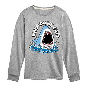 Boys 8-20 Shark When Do We Eat Long Sleeve Graphic Tee