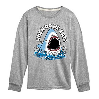 Boys 8-20 Shark When Do We Eat Long Sleeve Graphic Tee