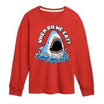 Boys 8-20 Shark When Do We Eat Long Sleeve Graphic Tee