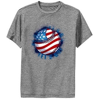 Boys USA Flag Print Baseball Performance Graphic Tee