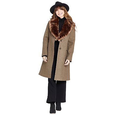 Women's Nine West Faux Fur Collar Button Front Coat