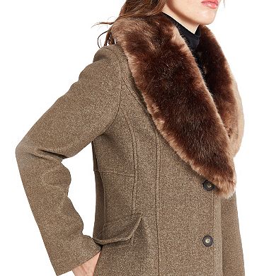 Women's Nine West Faux Fur Collar Button Front Coat