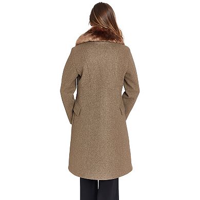 Women's Nine West Faux Fur Collar Button Front Coat