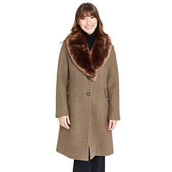 Women's Nine West Faux Fur Collar Button Front Coat