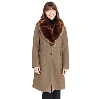 Women's Nine West Faux Fur Collar Button Front Coat