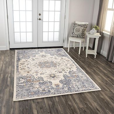 Alora Decor Paul Blue & Cream Boho Medallion Area Rug