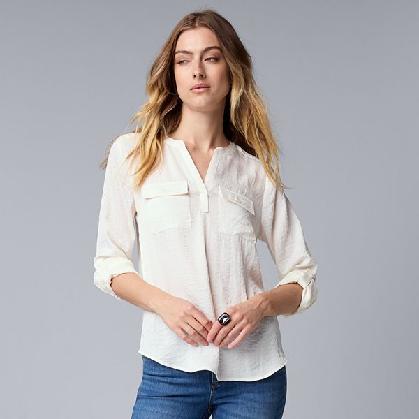 Women's Simply Vera Vera Wang Roll-Tab Popover Blouse Women's Simply Vera Vera Wang Roll-Tab Popover Blouse