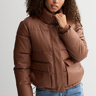 Juniors' madden girl Faux Leather Puffer Jacket