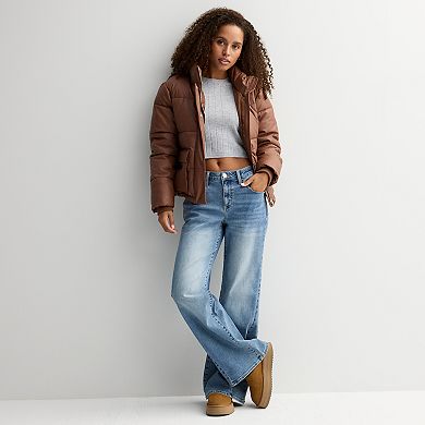 Juniors' madden girl Faux Leather Puffer Jacket