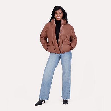 Juniors' madden girl Faux Leather Puffer Jacket