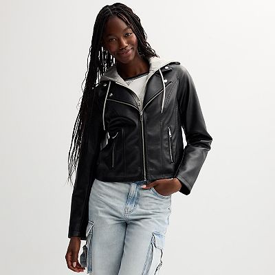 Women s Sebby Faux Leather Hooded Moto Jacket