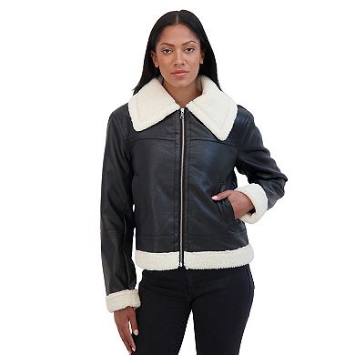 Juniors' Sebby Faux Leather Bomber Jacket