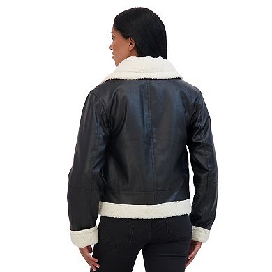 Juniors' Sebby Faux Leather Bomber Jacket