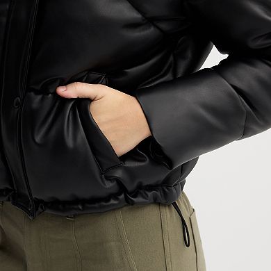 Juniors' Sebby Faux Leather Puffer Coat