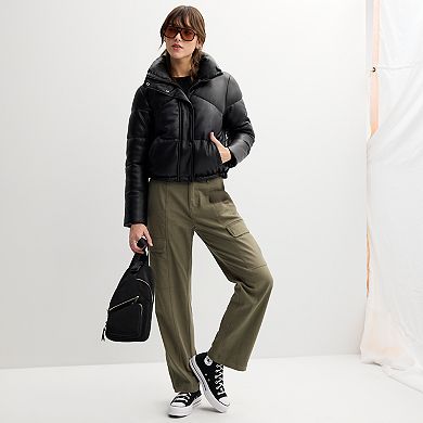 Juniors' Sebby Faux Leather Puffer Coat