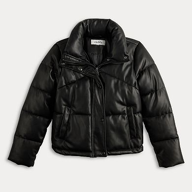 Juniors' Sebby Faux Leather Puffer Coat