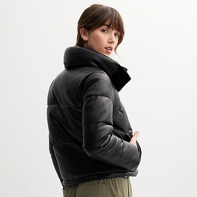 Juniors' Sebby Faux Leather Puffer Coat