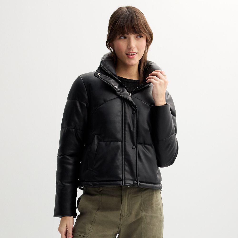 Juniors' Sebby Faux Leather Puffer Coat