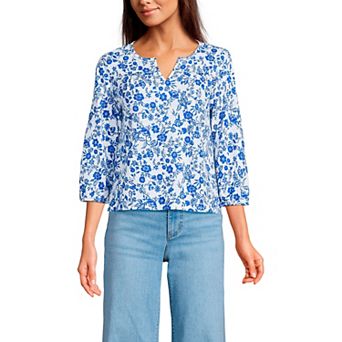 Women's Lands' End 3/4 Sleeve Slub Notch Neck Top