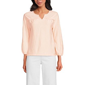 Women's Lands' End 3/4 Sleeve Slub Notch Neck Top