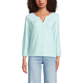 Women's Lands' End 3/4 Sleeve Slub Notch Neck Top