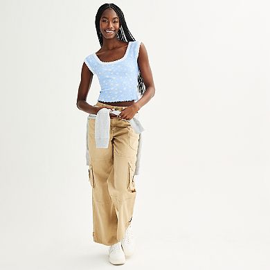 Juniors' Sugar Moon Nya Lace Trim Tee