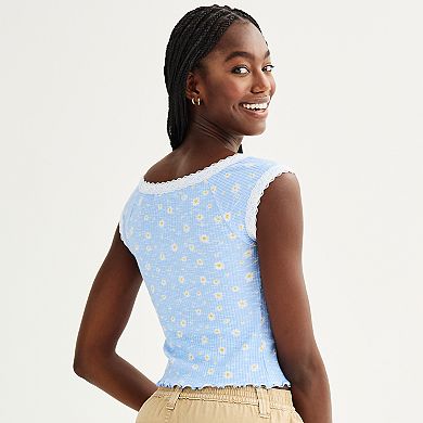 Juniors' Sugar Moon Nya Lace Trim Tee