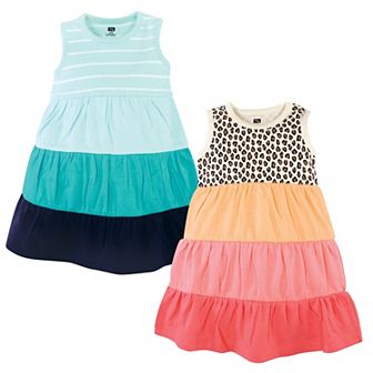 Hudson Baby Infant And Toddler Girl Cotton Dresses, Leopard Coral Mint