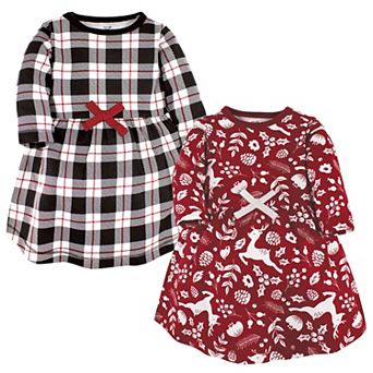 Touched By Nature Infant And Toddler Girl Organic Cotton Long-sleeve Dresses, Red Winter Folk