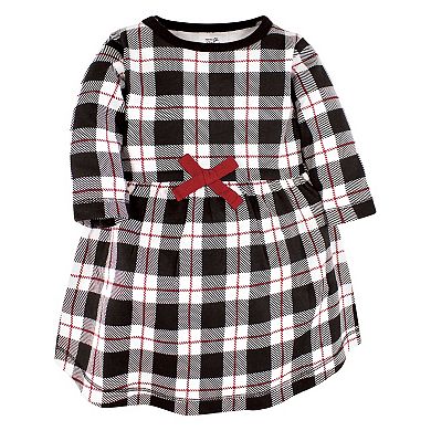 Touched By Nature Infant And Toddler Girl Organic Cotton Long-sleeve Dresses, Red Winter Folk