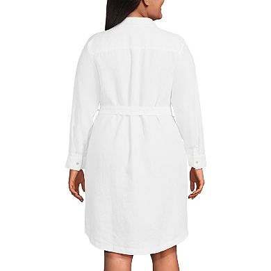 Plus Size Lands' End Linen Long Sleeve Button-Front Midi Shirt Dress