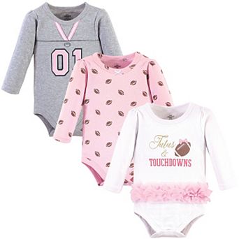 Baby Girl Cotton Long-sleeve Bodysuits 3 pk Tutus Touchdowns, 12-18 Months