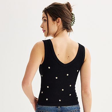 Juniors' Harper & Ivy Embroidered Seamless Tank Top