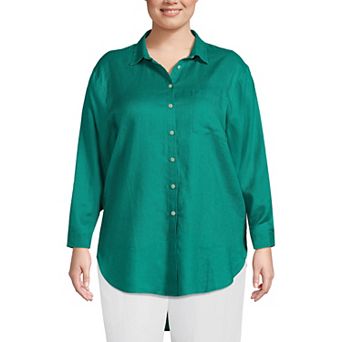 Plus Size Lands' End Linen Roll Sleeve Relaxed-Fit Tunic