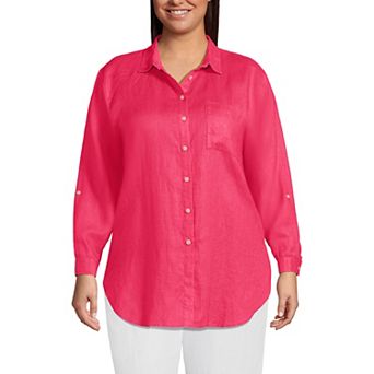 Plus Size Lands' End Linen Roll Sleeve Relaxed-Fit Tunic