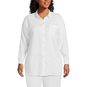 Plus Size Lands' End Linen Roll Sleeve Relaxed-Fit Tunic