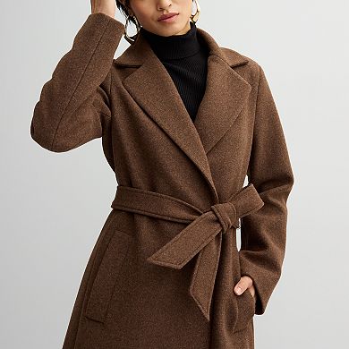 Women's Nine West Faux Wool Belted Trench Coat